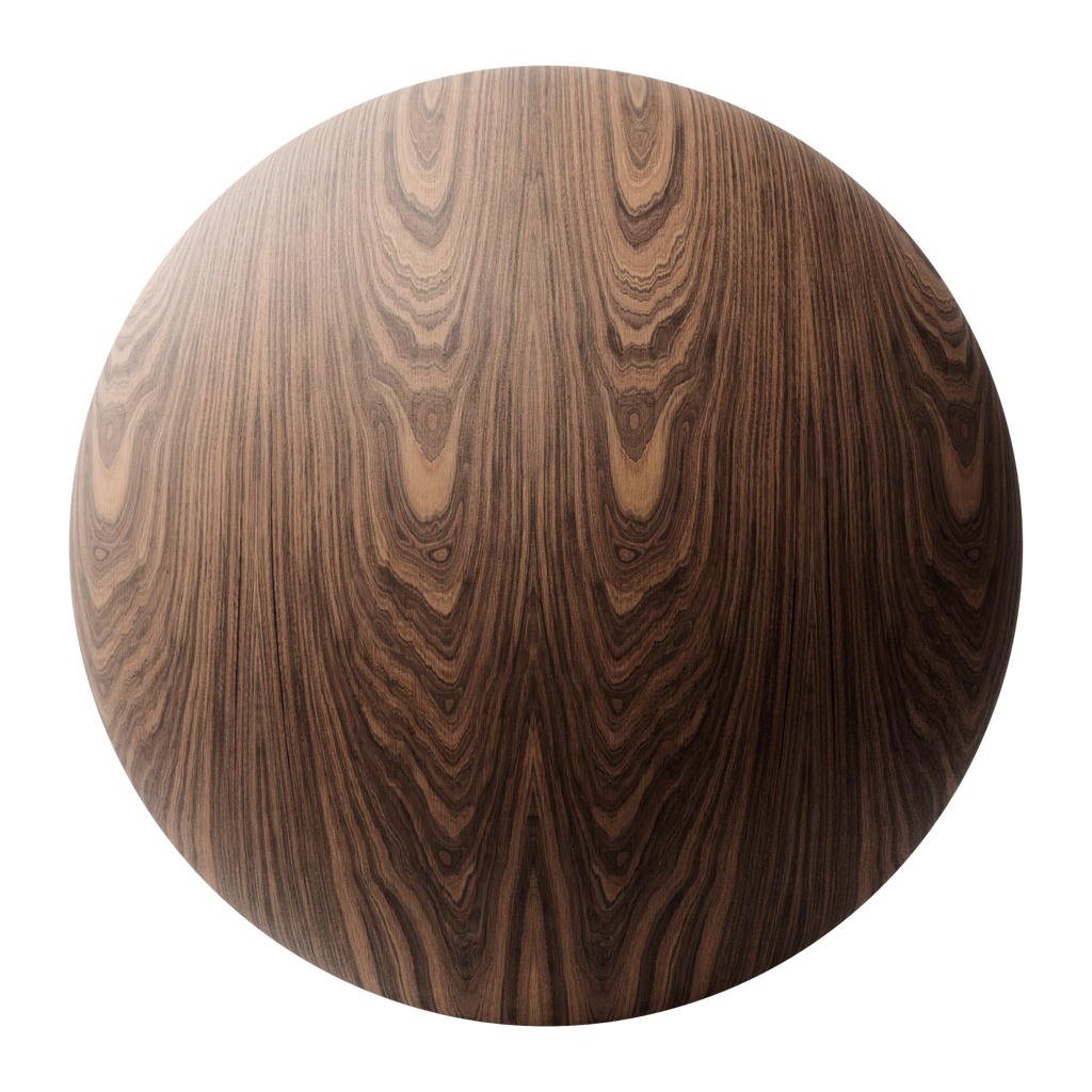 Palisander Book Matched Crown Cut Veneer Wood PBR Texture - Sphere Swatch Preview | Superellipse