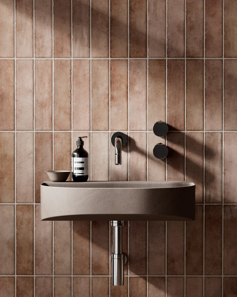 Hoxton Pink Salmon Stacked Tile PBR Texture - Example Scene Visualization | Superellipse