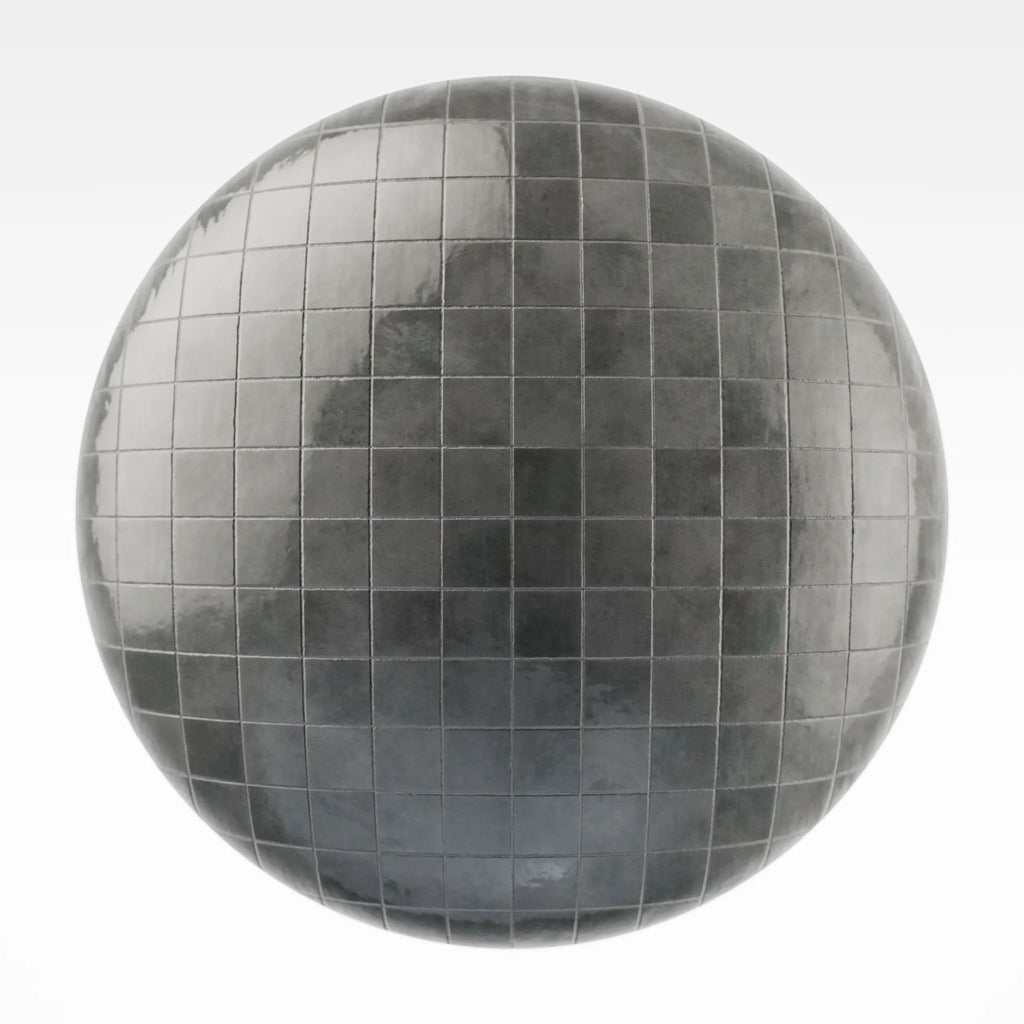 Zellige Graphite Gloss Square Tile PBR Texture - Sphere Swatch Preview | Superellipse