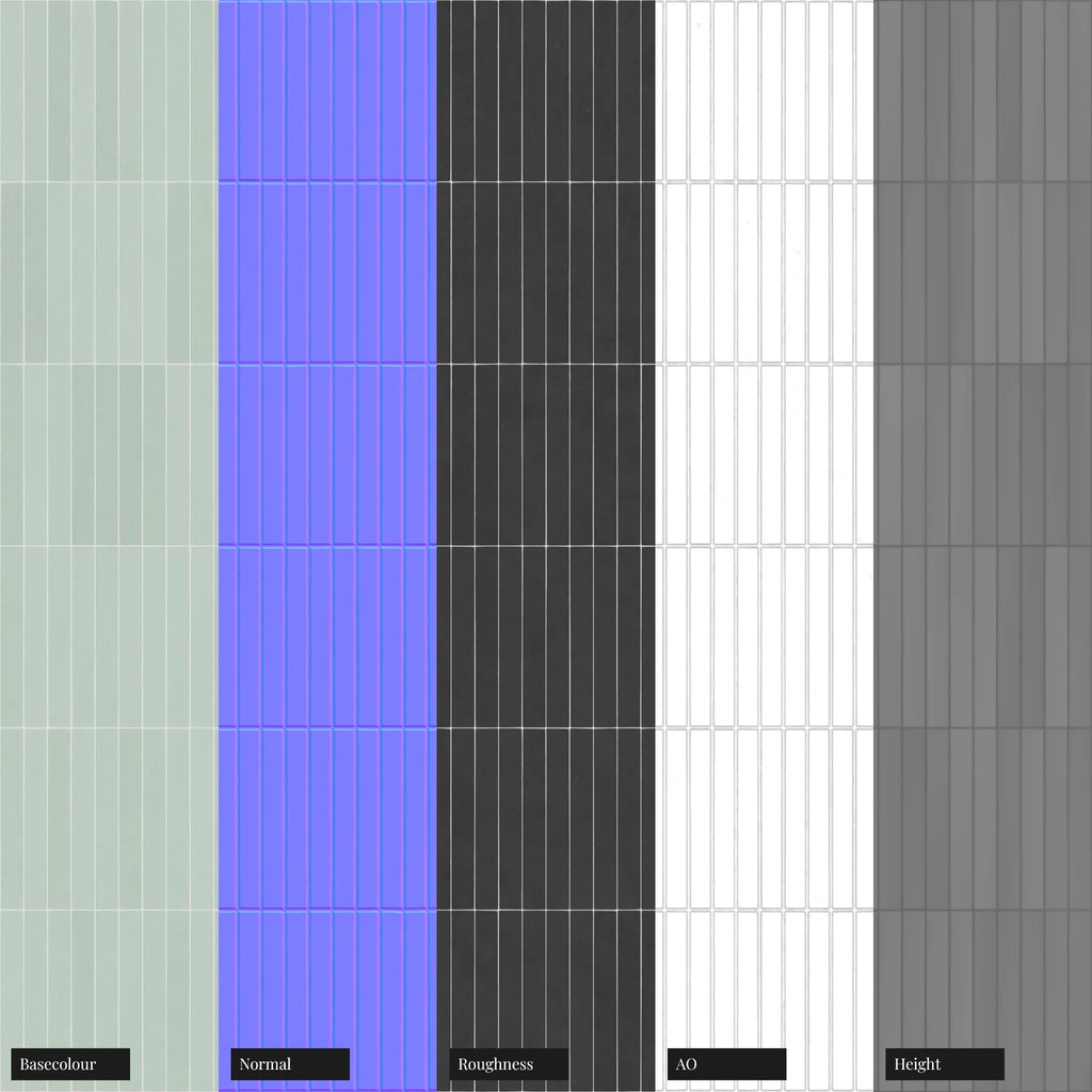 Slim Matte Summer Teal Tile PBR Texture - Example Scene Visualization | Superellipse