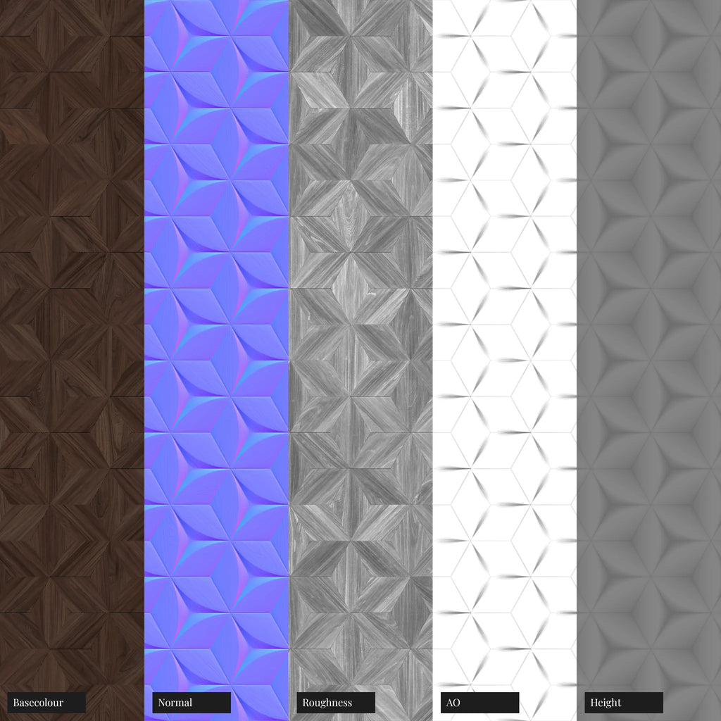 Arched Rhombus Walnut Wood Panel PBR Texture - Example Scene Visualization | Superellipse