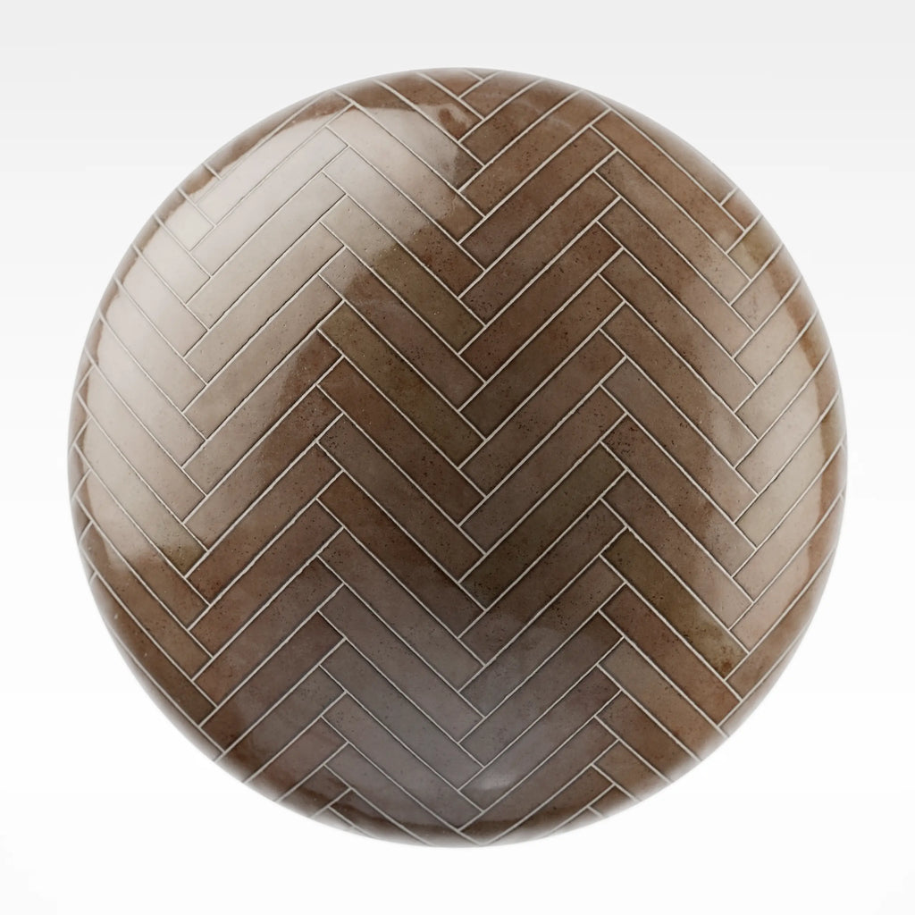 Zellige Mocha Herringbone Tile PBR Texture - Sphere Swatch Preview | Superellipse