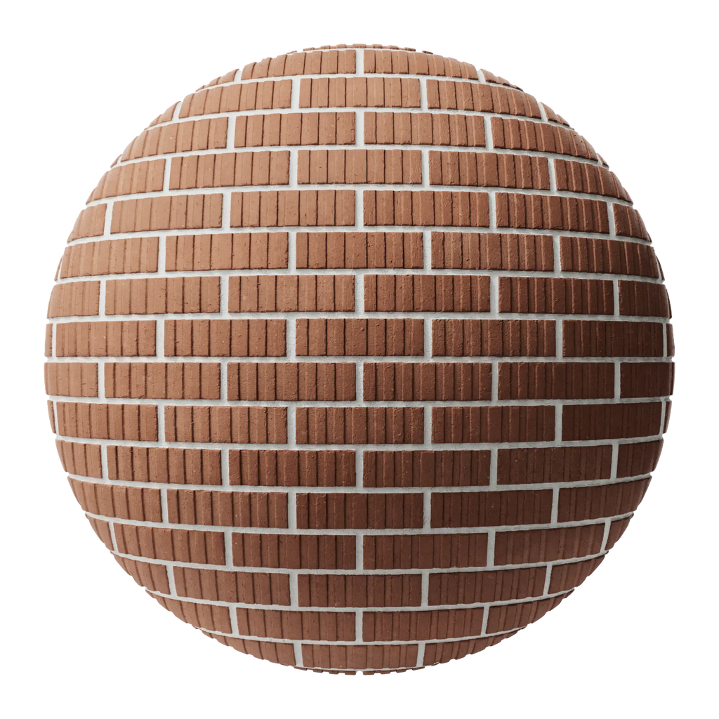 Grooved Red Clay Brick Facade Running Bond PBR Texture - Sphere Swatch Preview | Superellipse