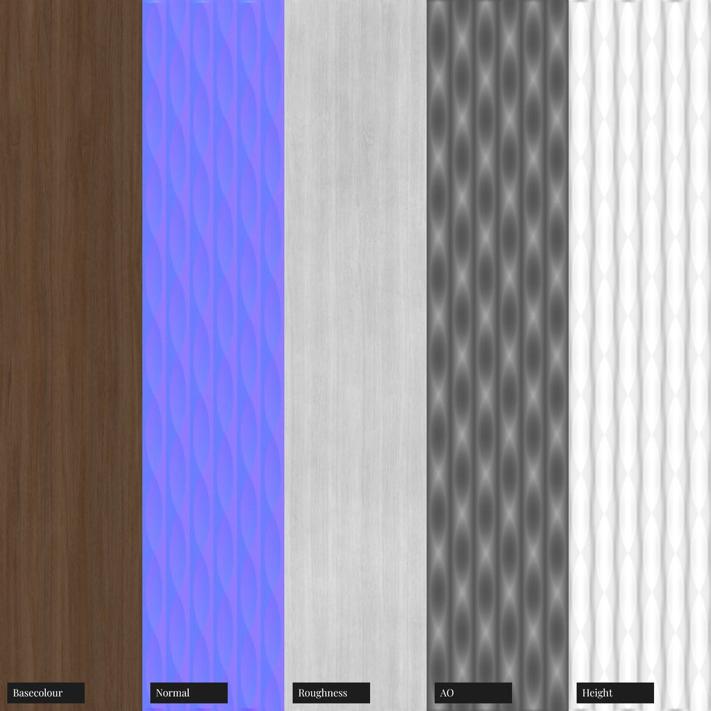 Relief Walnut Wood Panel PBR Texture - Example Scene Visualization | Superellipse