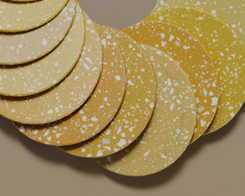 Dandelion Yellow Terrazzo Plastic PBR Texture - Example Scene Visualization | Superellipse