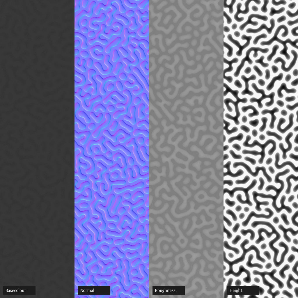 Reaction Diffusion Organic Embossed Plastic PBR Texture - Example Scene Visualization | Superellipse