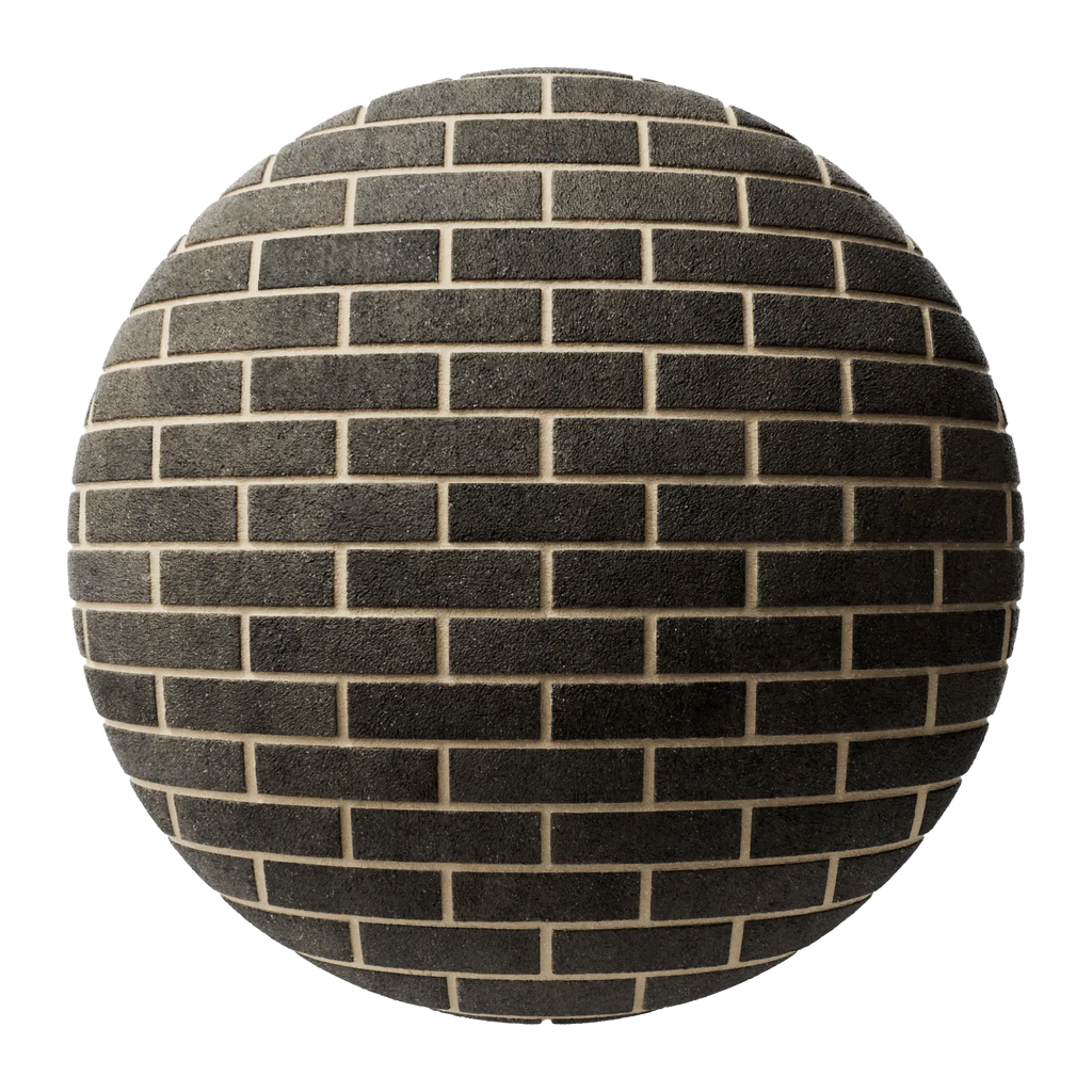 Belden Black Sandfaced Brick Running Bond PBR Texture - Sphere Swatch Preview | Superellipse