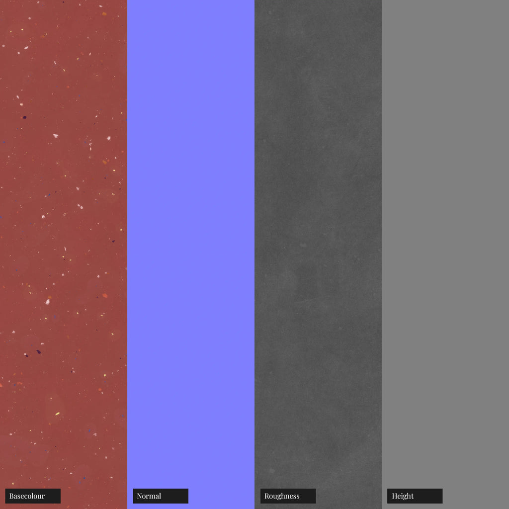 Colourful Red Terrazzo Plastic Small PBR Texture - Example Scene Visualization | Superellipse