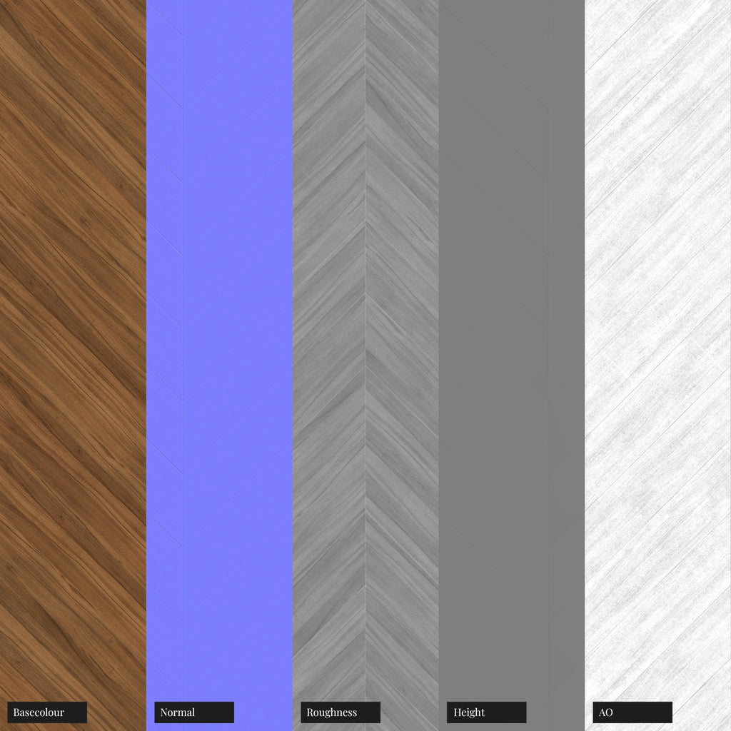 Teak Chevron Wood Floor PBR Texture - Example Scene Visualization | Superellipse