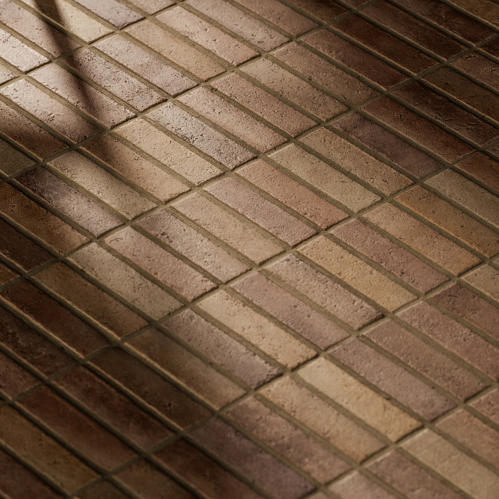 Terracotta Stacked Contemporary Brick Tiles PBR Texture - Example Scene Visualization | Superellipse