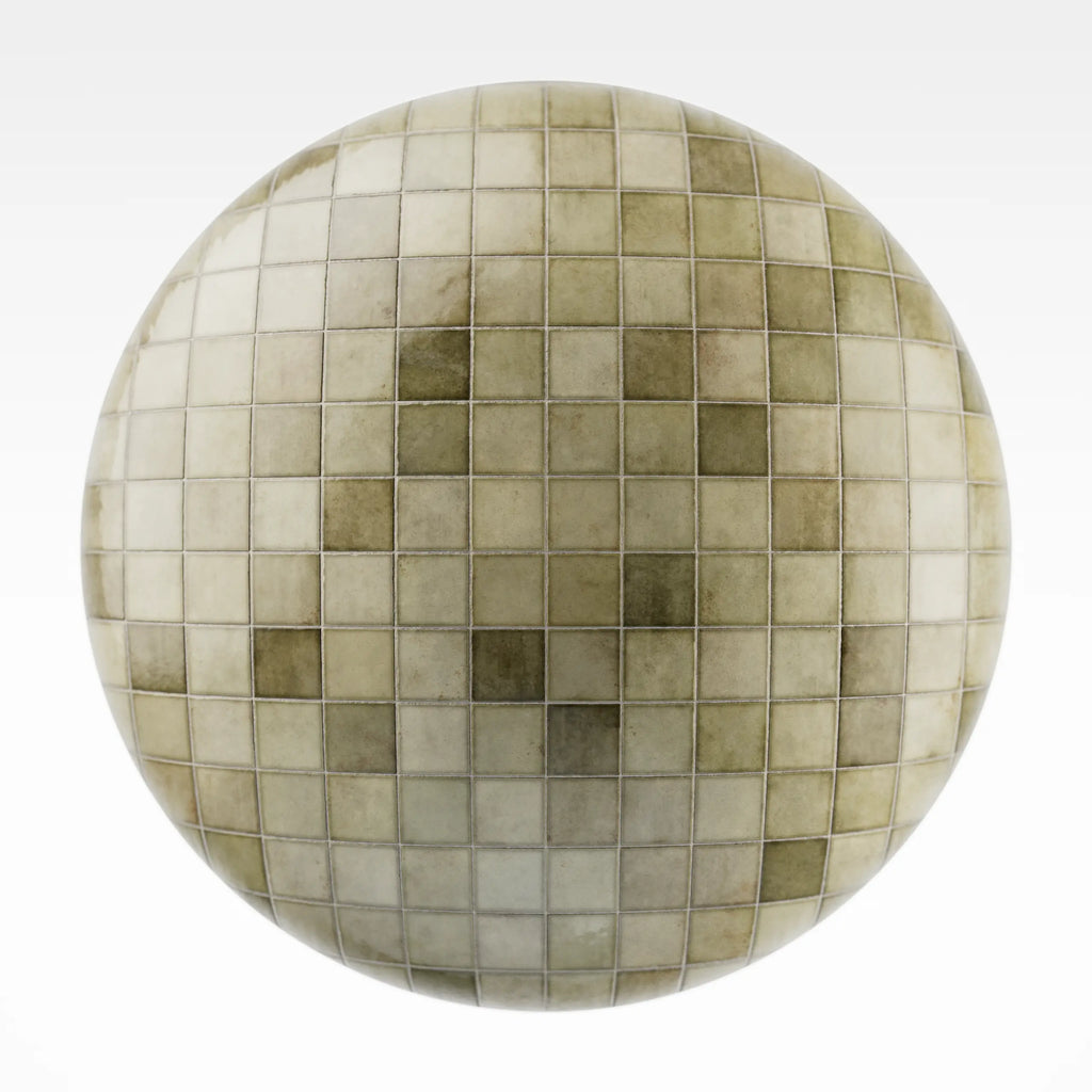 Zellige Olive Square Ceramic Tile PBR Texture - Sphere Swatch Preview | Superellipse