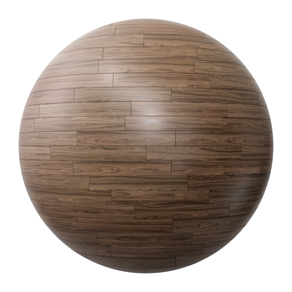 Natural Walnut Staggered Wood Floor PBR Texture - Sphere Swatch Preview | Superellipse