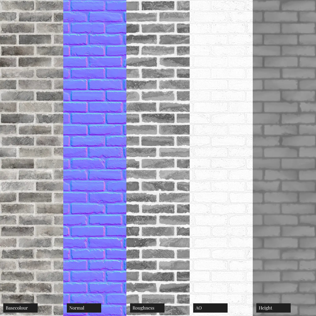 Weathered Ash Grey Brick Running Bond PBR Texture - Example Scene Visualization | Superellipse