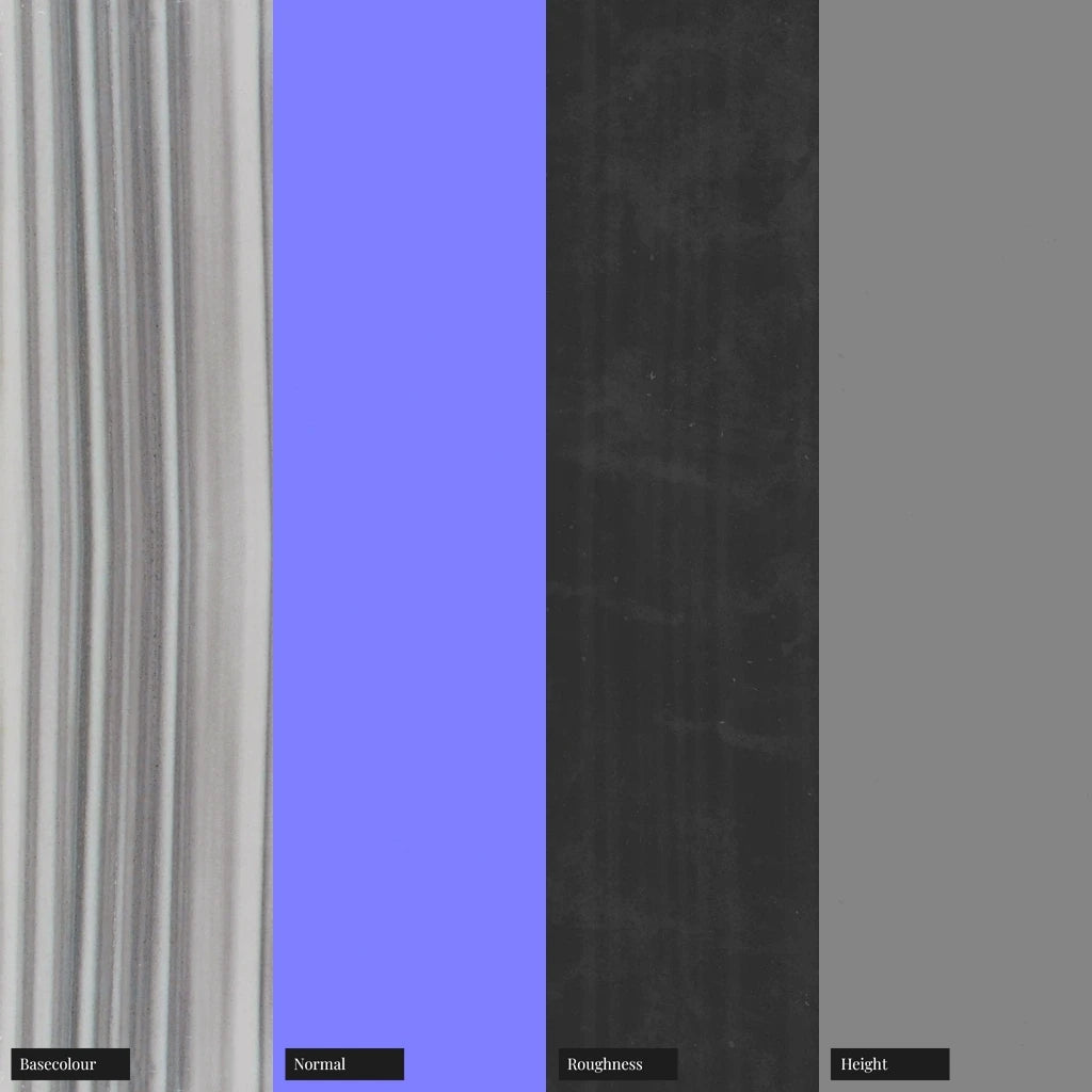 Striato Olimpico Honed Marble Slab PBR Texture - Example Scene Visualization | Superellipse