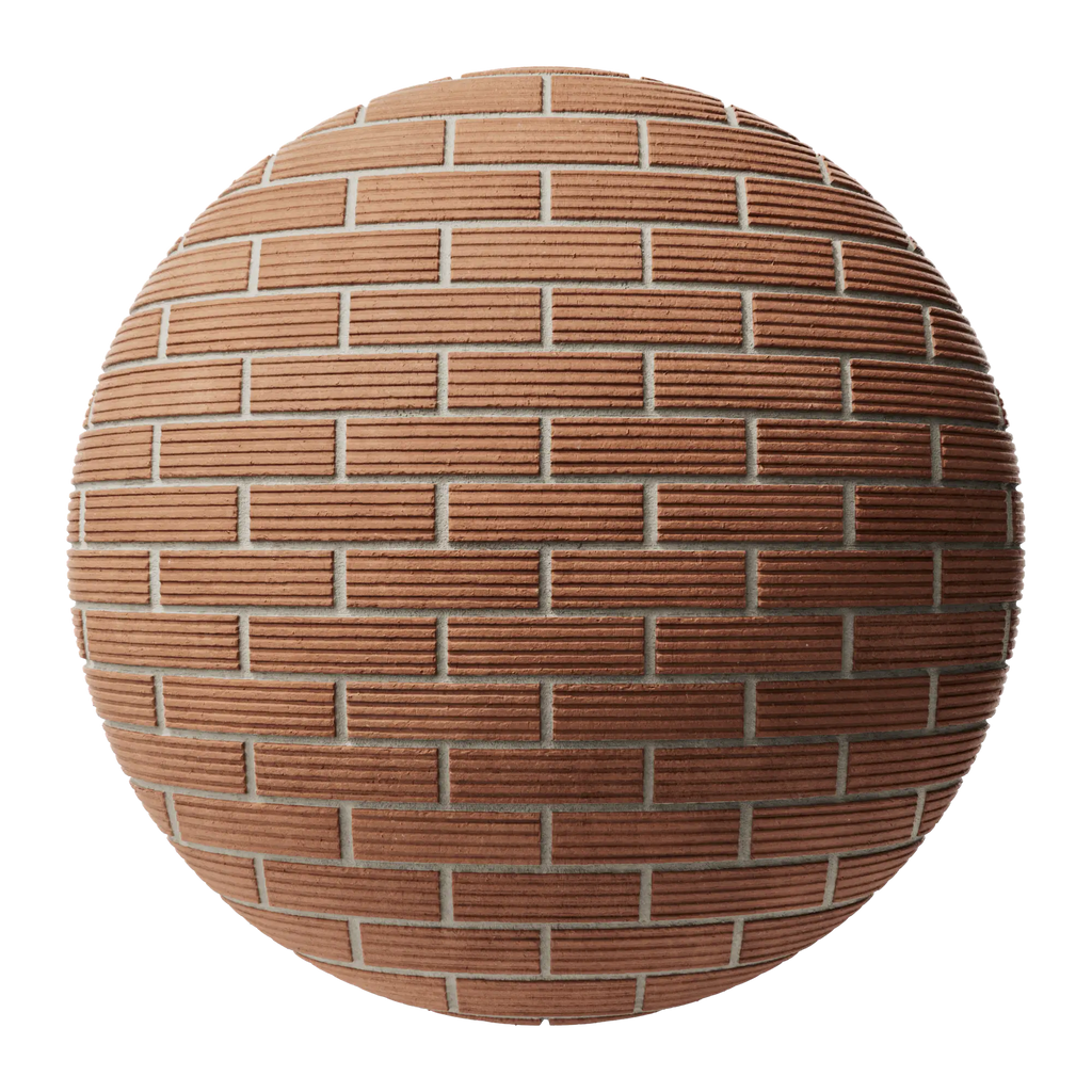 Long Grooved Red Clay Brick Running Bond PBR Texture - Sphere Swatch Preview | Superellipse