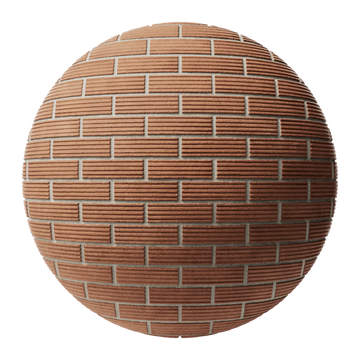 Long Grooved Red Clay Brick Running Bond PBR Texture - Sphere Swatch Preview | Superellipse