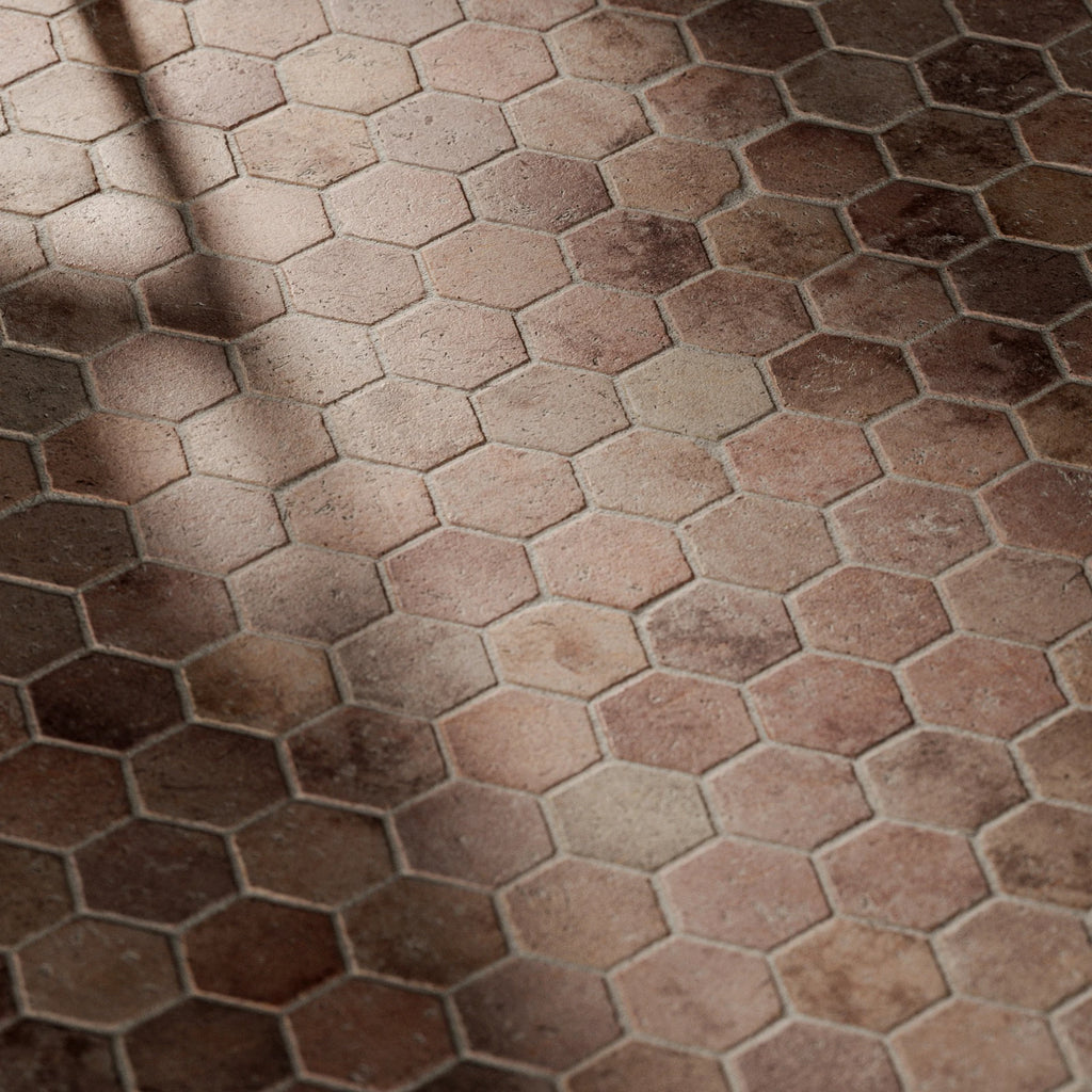 Rustic Catalonia Terracotta Hex Tiles PBR Texture - Example Scene Visualization | Superellipse