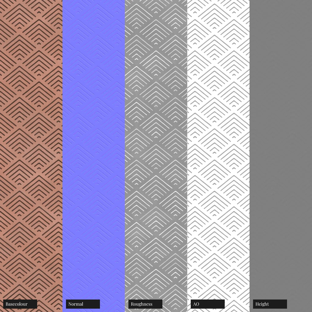 Etched Copper Panel Art Deco PBR Texture - Example Scene Visualization | Superellipse