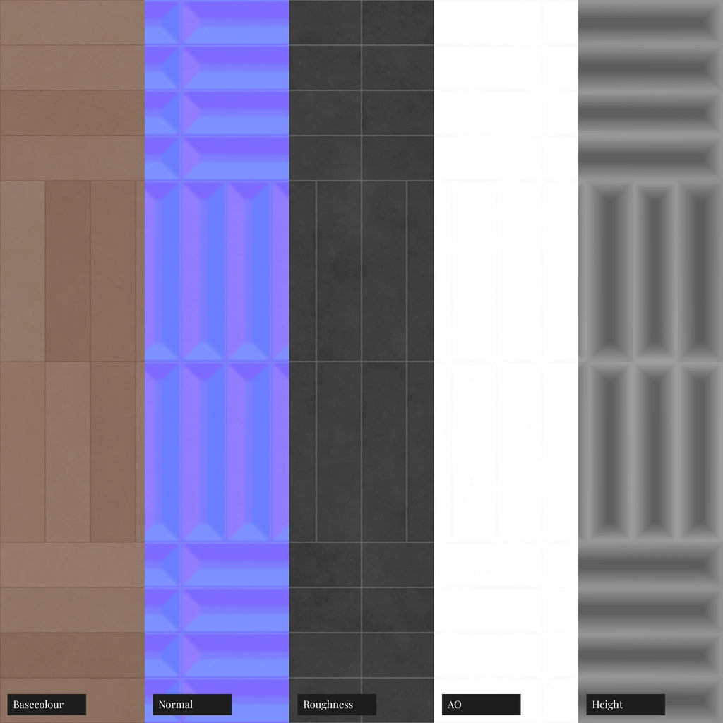 Concave Bevelled Clay Geometric Tile PBR Texture - Example Scene Visualization | Superellipse