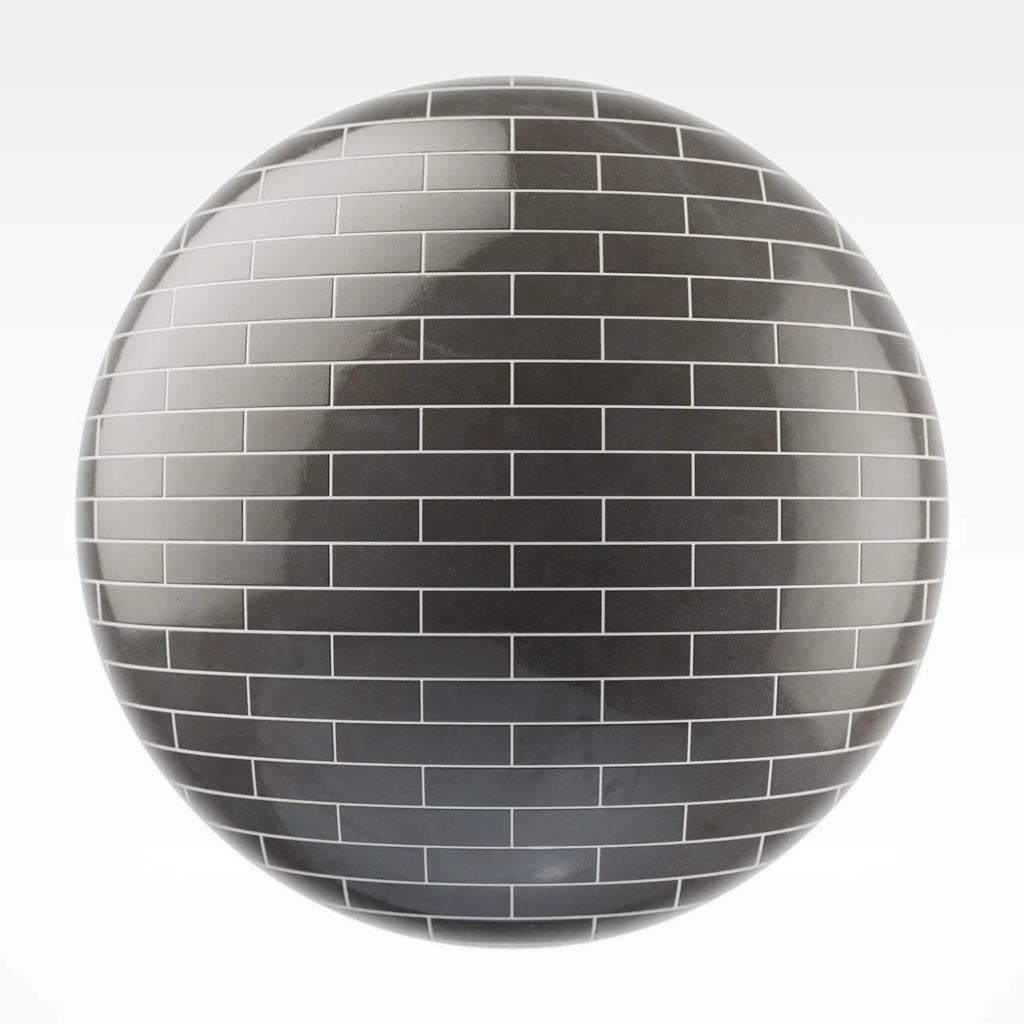 Zellige Charcoal Grey Brickbond Tile PBR Texture - Sphere Swatch Preview | Superellipse