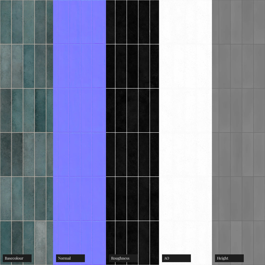Hoxton Teal Gloss Stacked Tile PBR Texture - Example Scene Visualization | Superellipse