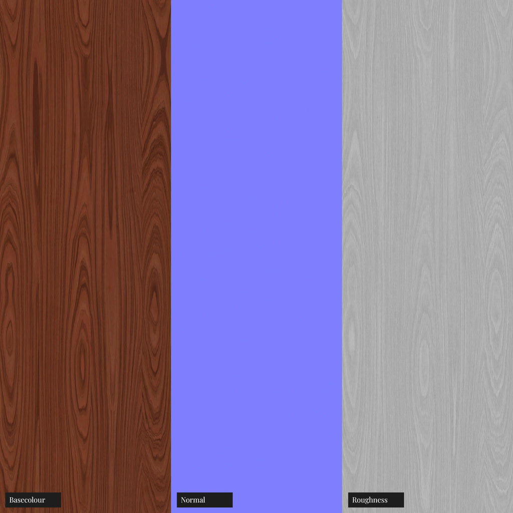 Rosewood Crown Cut Oiled Veneer Wood PBR Texture - Example Scene Visualization | Superellipse