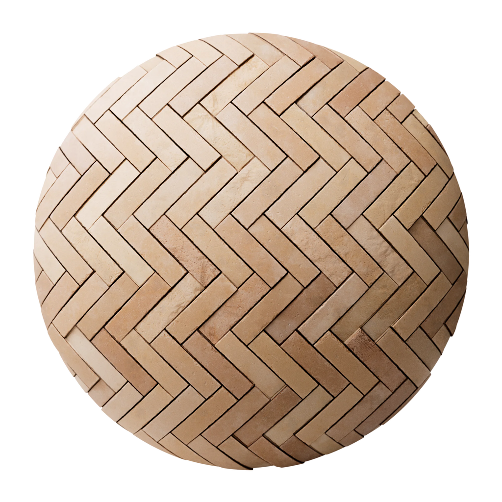 Terracotta Muted Mixed Clay Dusted Herringbone Tiles PBR Texture - Sphere Swatch Preview | Superellipse