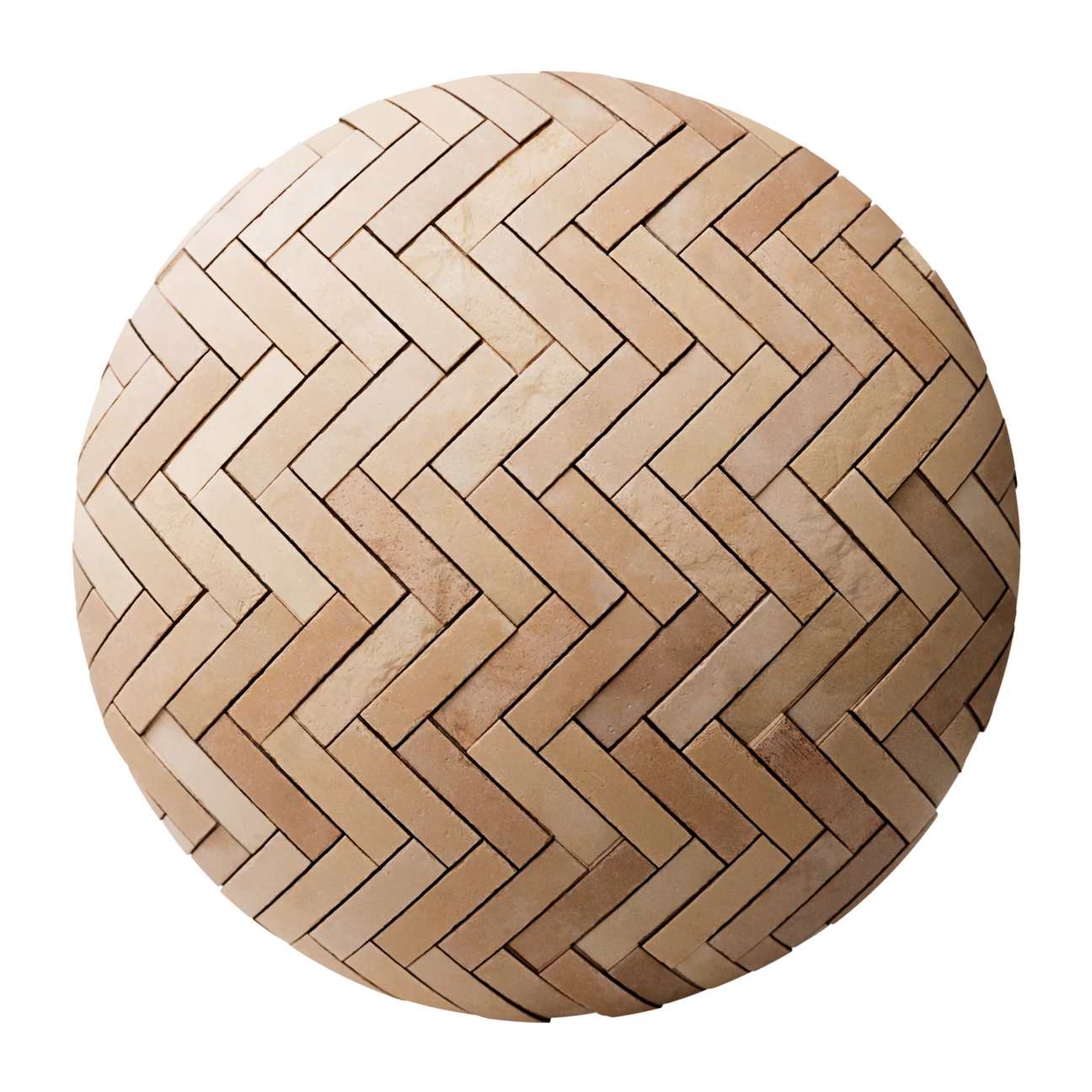 Terracotta Muted Mixed Clay Dusted Herringbone Tiles PBR Texture - Sphere Swatch Preview | Superellipse