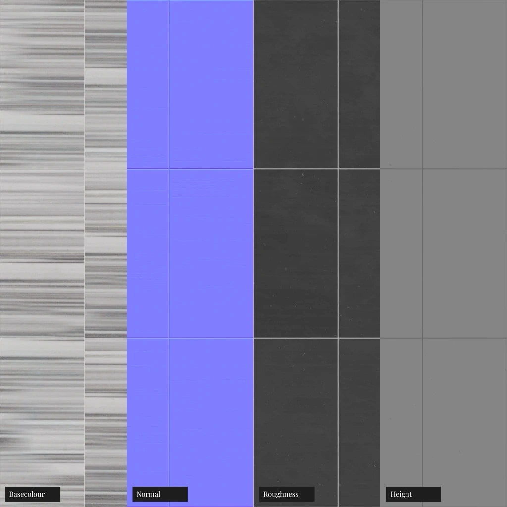 Striato Olimpico Honed Stacked Marble Tile PBR Texture - Example Scene Visualization | Superellipse