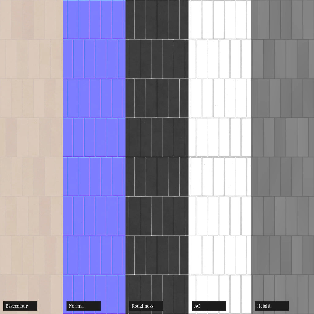 Offset Matte Soft Beige Tile PBR Texture - Example Scene Visualization | Superellipse