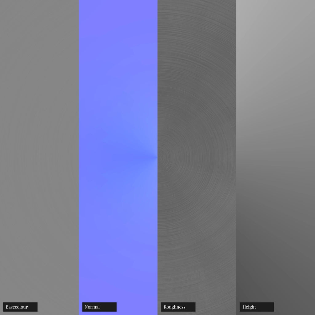 Radial Brushed Buffed Steel Metal PBR Texture - Example Scene Visualization | Superellipse