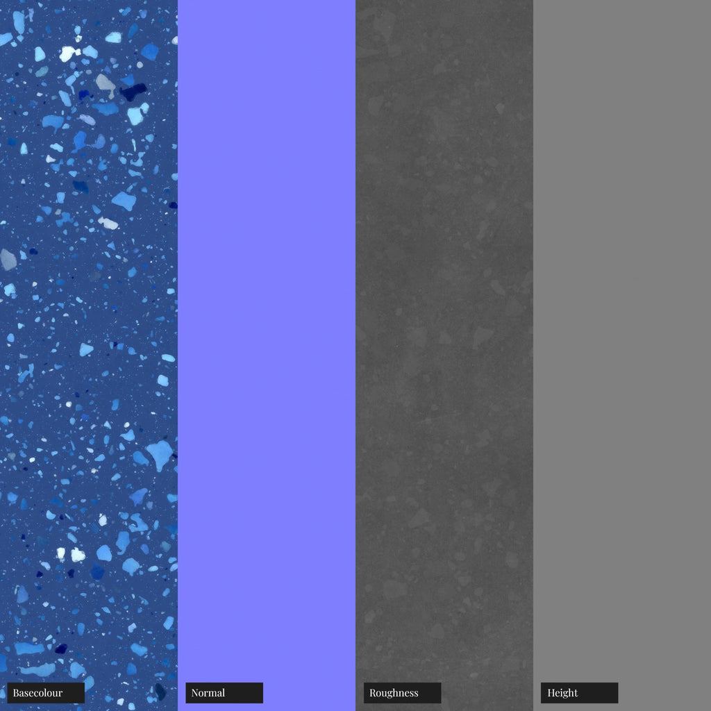 Mixed Blues Terrazzo Plastic PBR Texture - Example Scene Visualization | Superellipse
