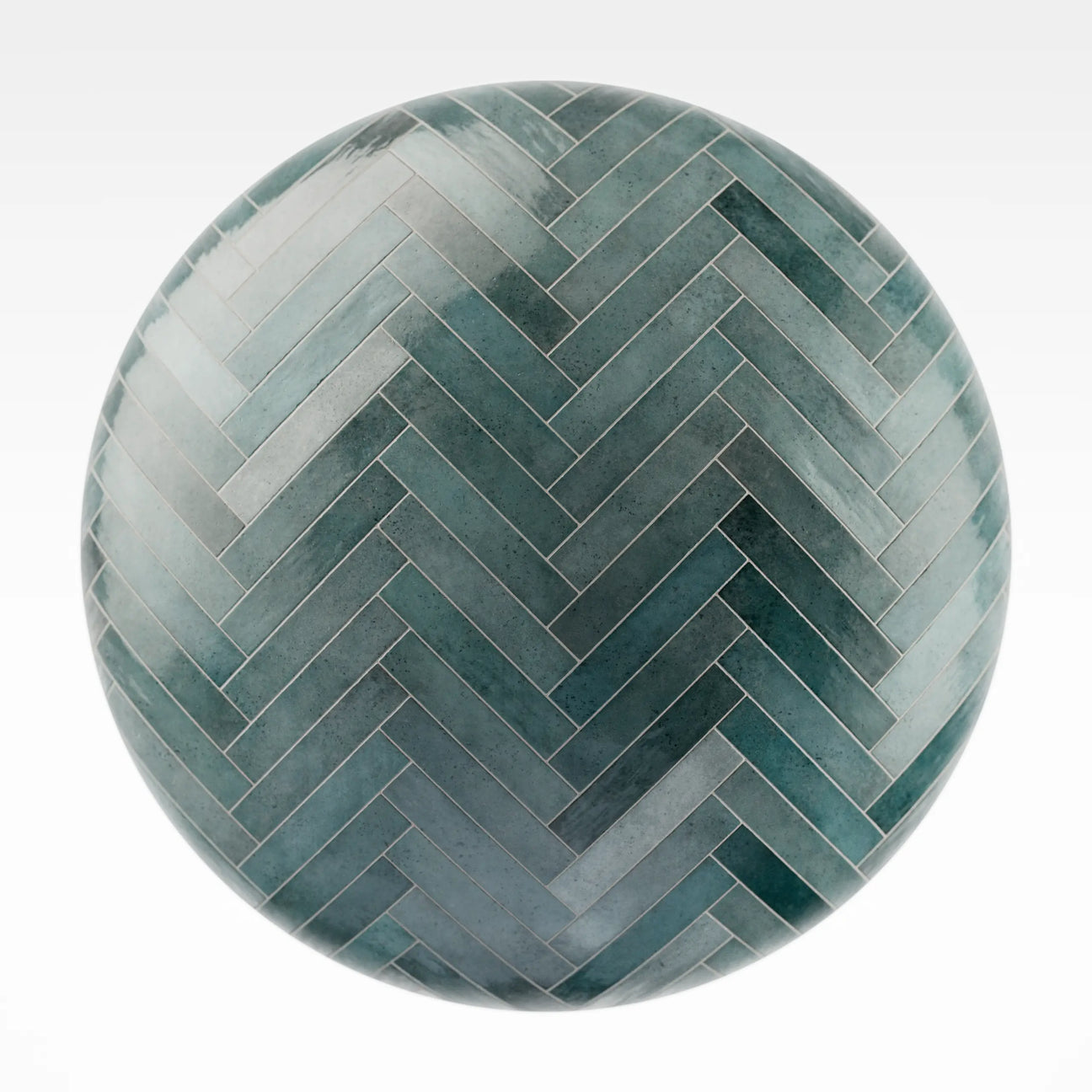 Hoxton Teal Gloss Herringbone Tile PBR Texture - Sphere Swatch Preview | Superellipse