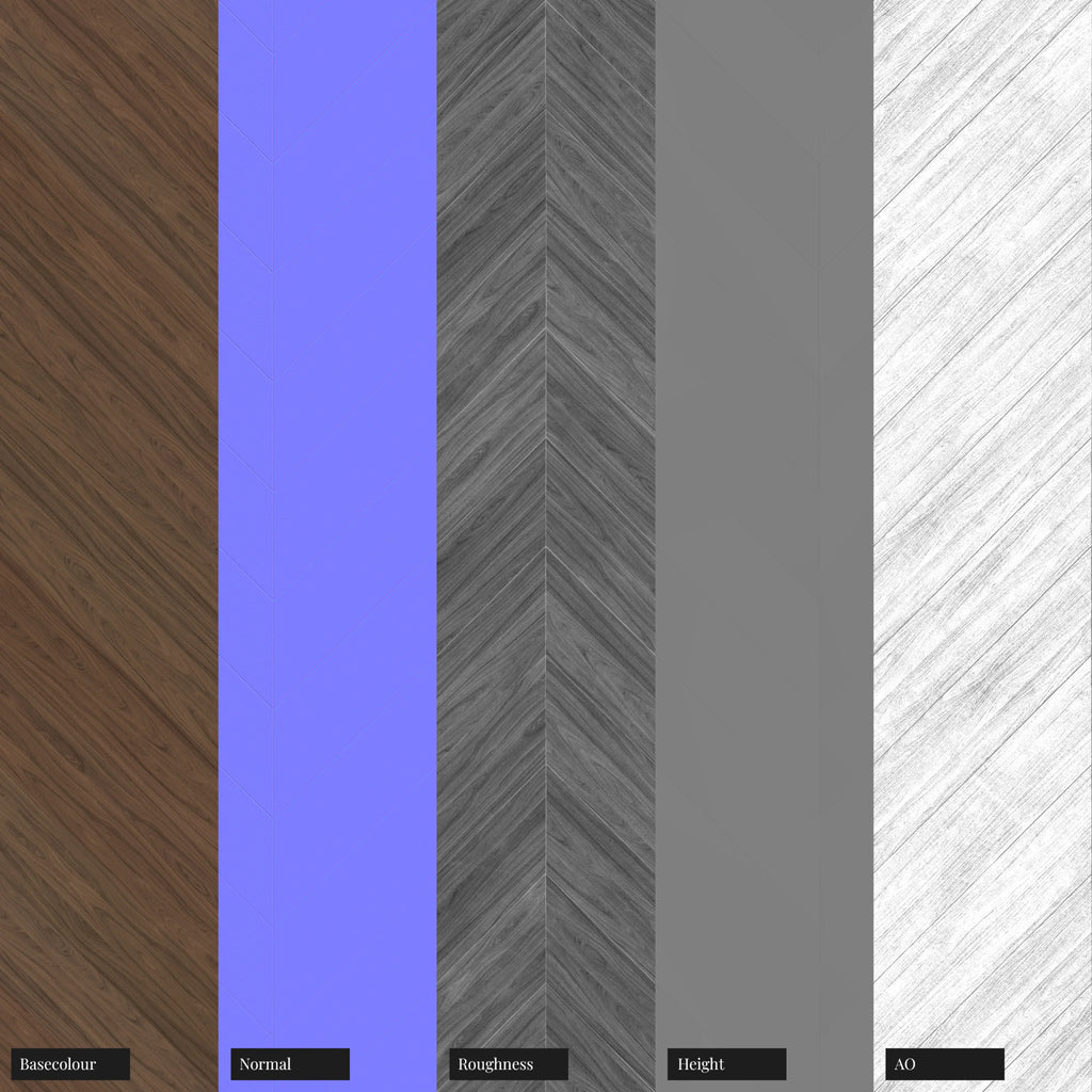 Natural Walnut Chevron Wood Floor PBR Texture - Example Scene Visualization | Superellipse