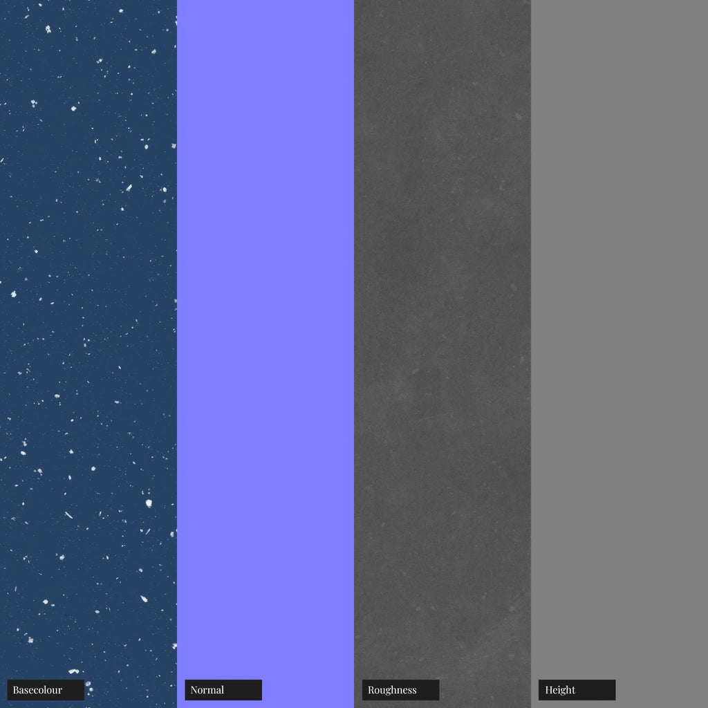 Prussian Blue Terrazzo Plastic Small PBR Texture - Example Scene Visualization | Superellipse