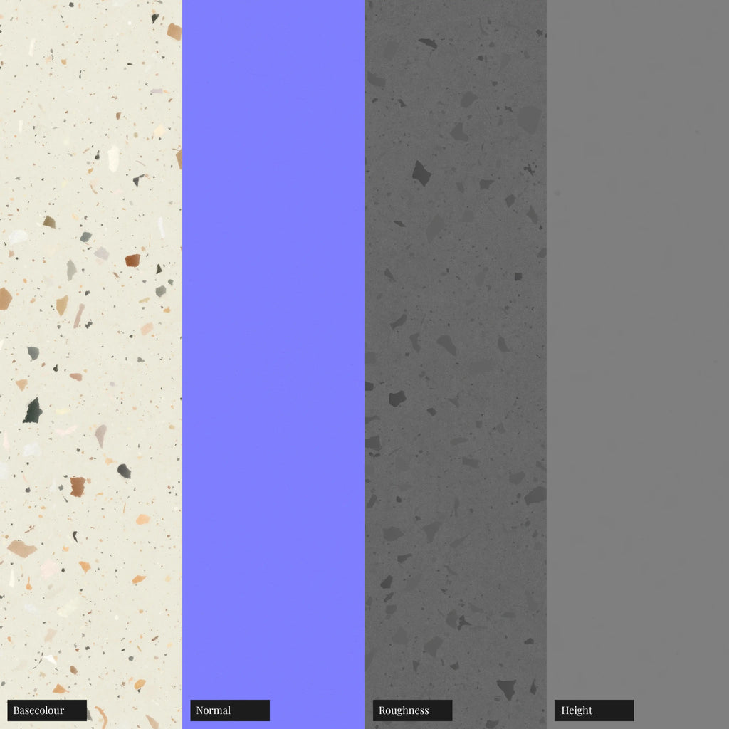 Off White Multicoloured Ceramic Terrazzo PBR Texture - Example Scene Visualization | Superellipse