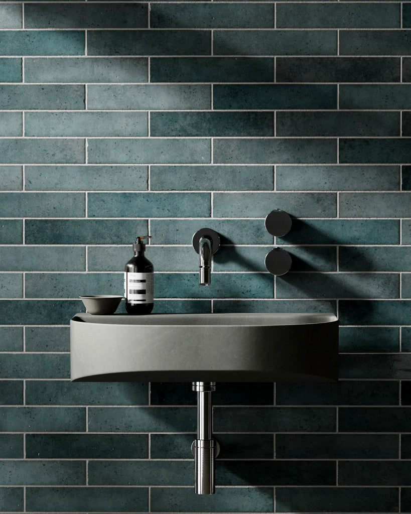 Hoxton Teal Gloss Brickbond Tile PBR Texture - Example Scene Visualization | Superellipse