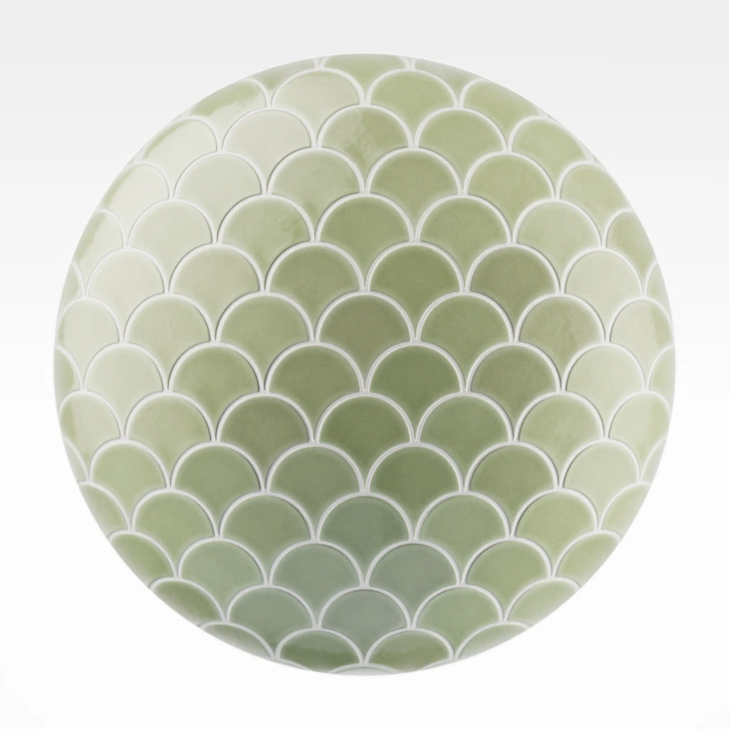 Glazed Sage Scallop Porcelain Tile PBR Texture - Sphere Swatch Preview | Superellipse