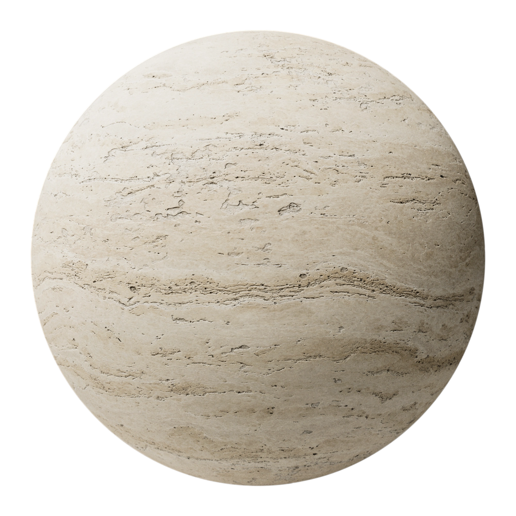 Tumbled Rough Cut Travertine Unfilled PBR Texture - Sphere Swatch Preview | Superellipse