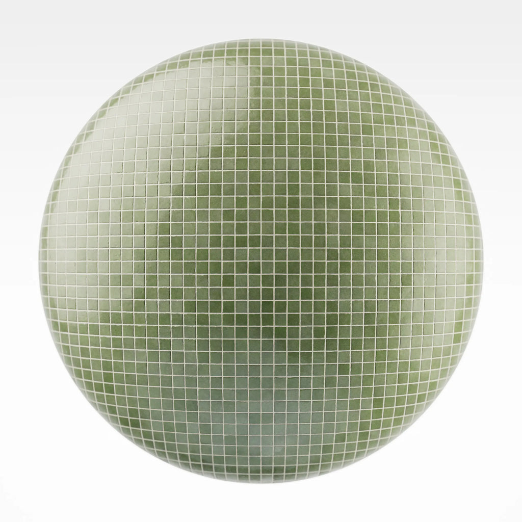 Zellige Jungle Green Mosaic Tile PBR Texture - Sphere Swatch Preview | Superellipse