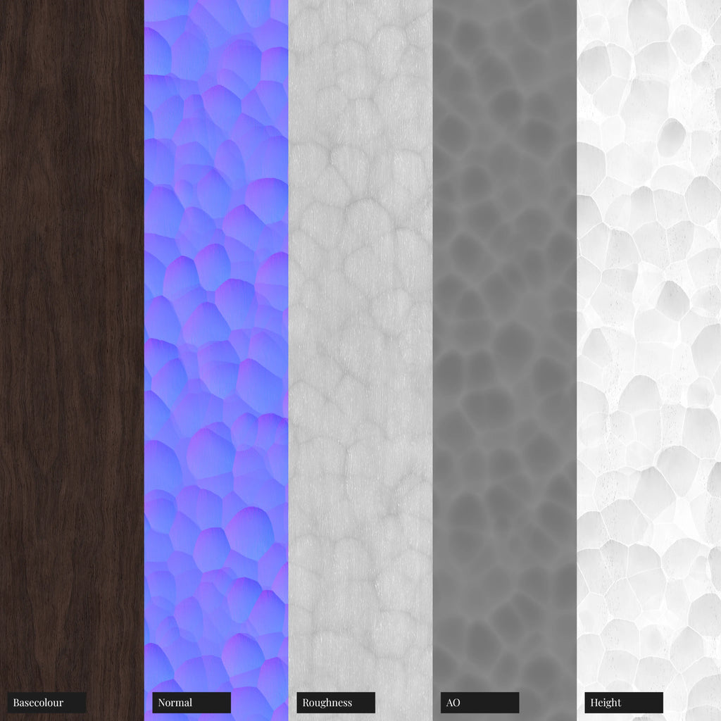 Chiselled Walnut Hardwood PBR Texture - Example Scene Visualization | Superellipse