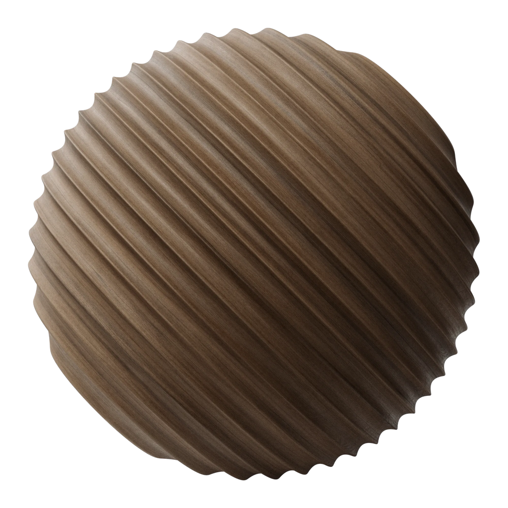 Milled Walnut Wood Concave Fluting PBR Texture - Sphere Swatch Preview | Superellipse