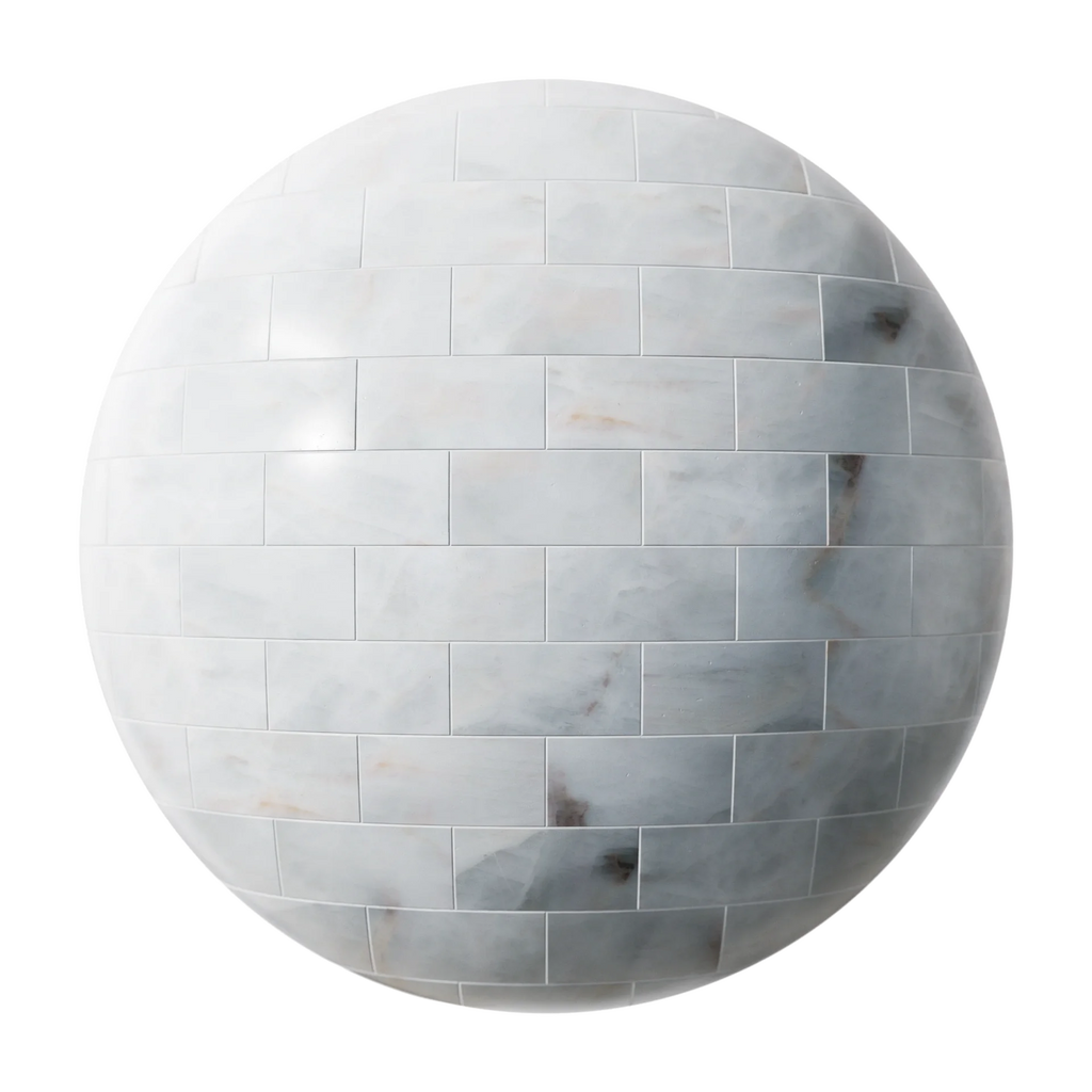 White Onyx Polished Brickbond Tiles PBR Texture - Sphere Swatch Preview | Superellipse