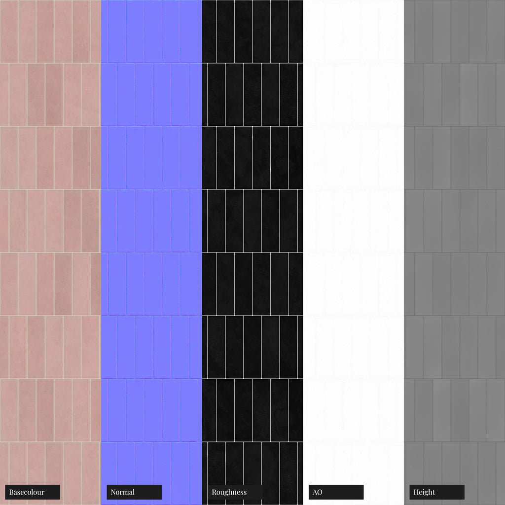 Zellige Soft Lilac Offset Tile PBR Texture - Example Scene Visualization | Superellipse