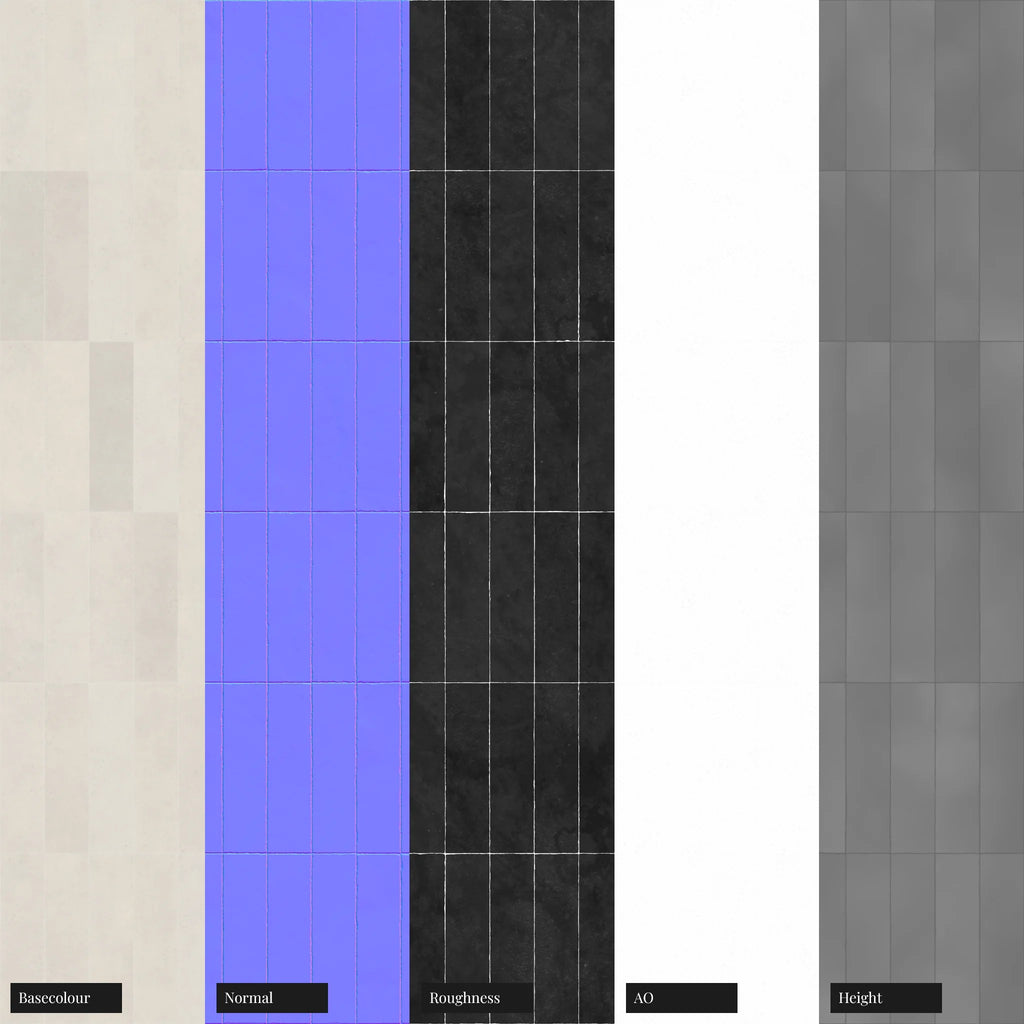 Zellige Ivory Stacked Subway Tile PBR Texture - Example Scene Visualization | Superellipse