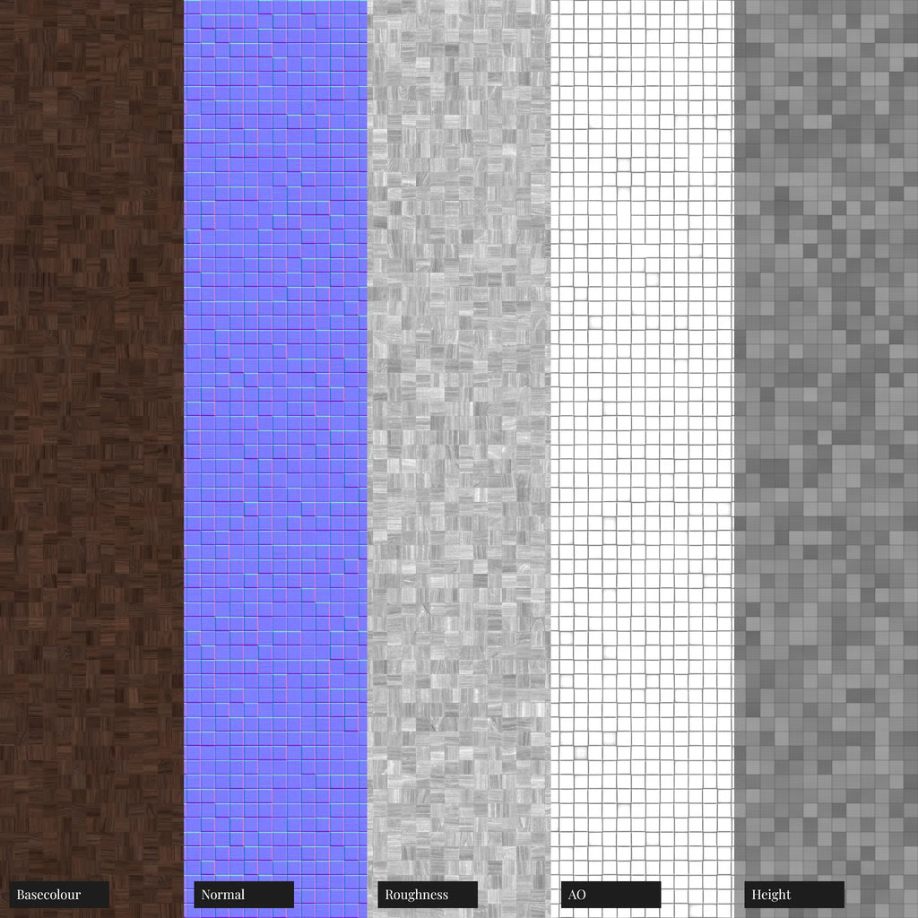 Small Mosaic Walnut Wood Panel PBR Texture - Example Scene Visualization | Superellipse