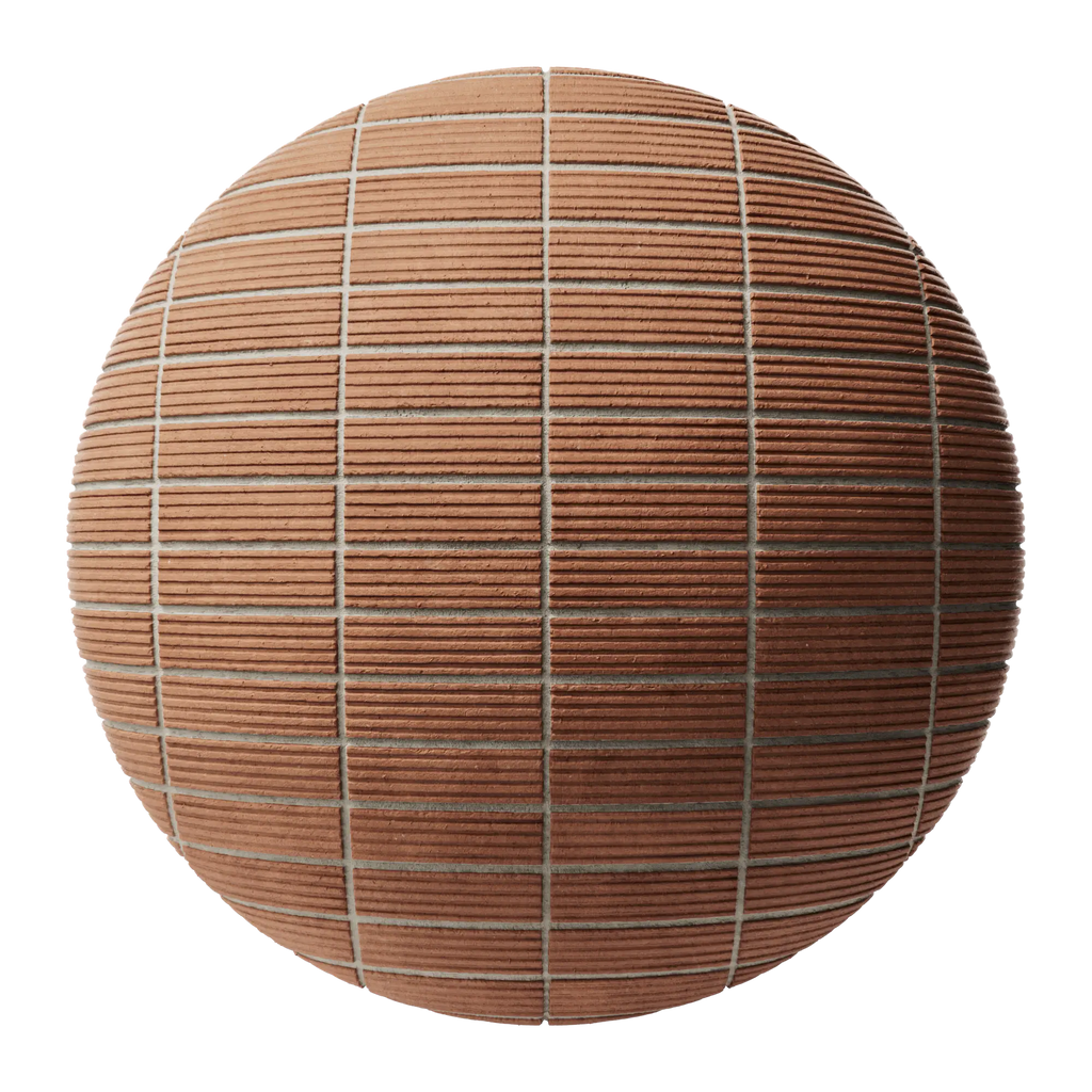 Long Grooved Red Clay Brick Stack Bond PBR Texture - Sphere Swatch Preview | Superellipse
