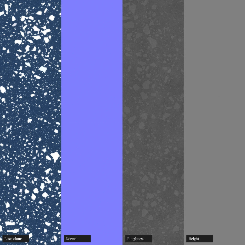 Prussian Blue Terrazzo Plastic PBR Texture - Example Scene Visualization | Superellipse