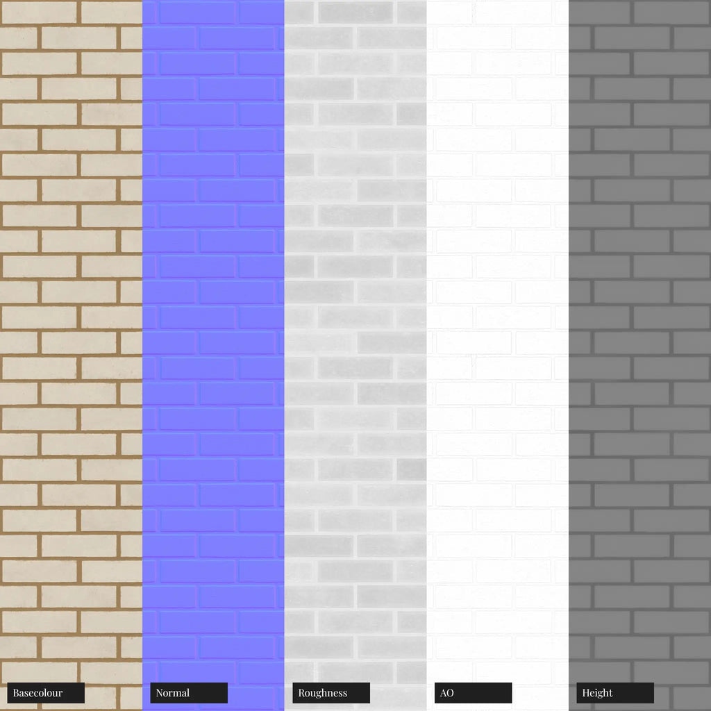 Porcelain White Smooth Running Bond Brick PBR Texture - Example Scene Visualization | Superellipse