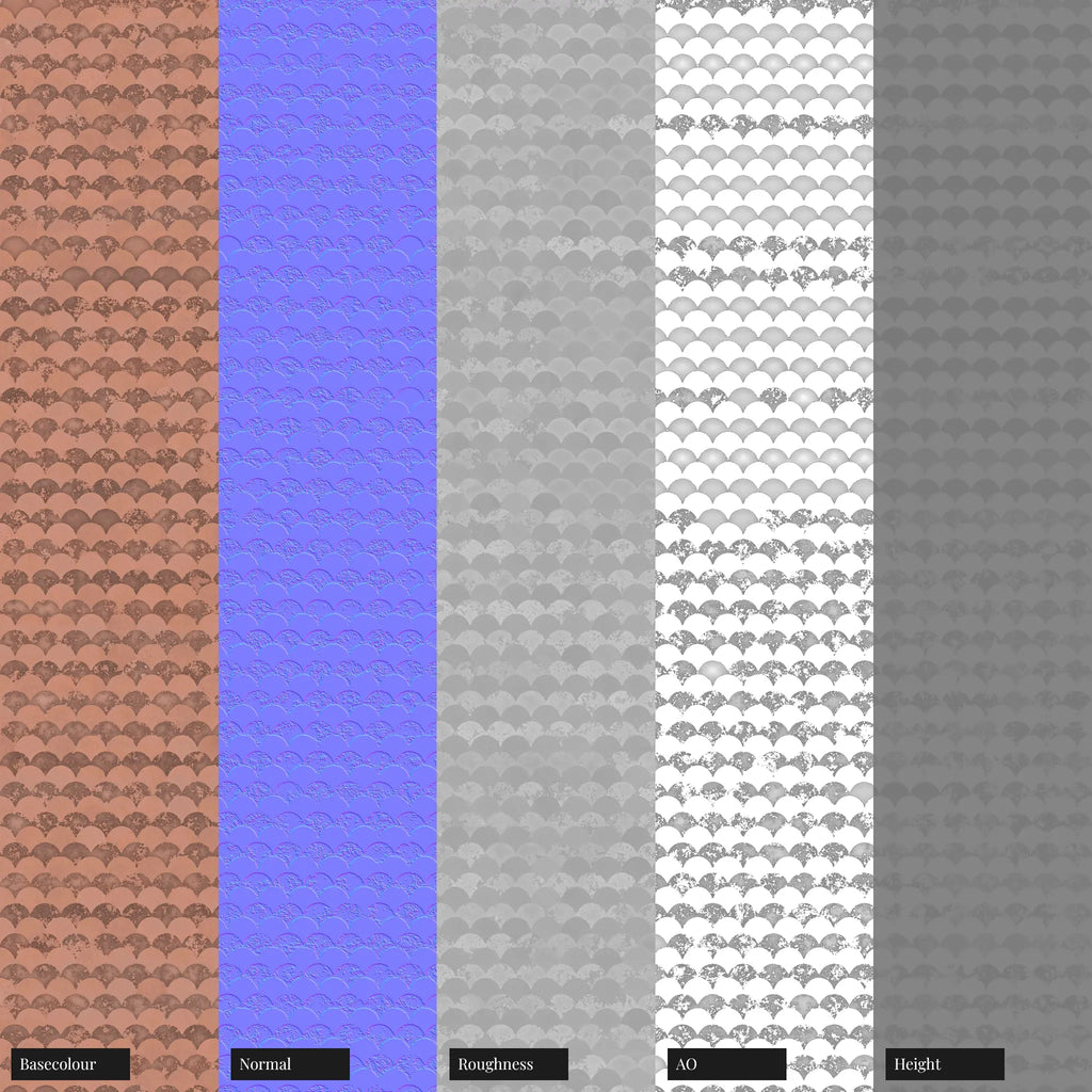 Oxidised Scallop 3D Copper Panel PBR Texture - Example Scene Visualization | Superellipse